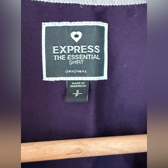 Express Deep Purple Button Down Shirt Leopard Trim Collar Women Small - Picture 6 of 11